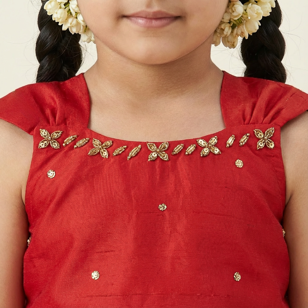 Girl's long skirt and pretty red blouse for festive look-RKFCW569 - Image 5