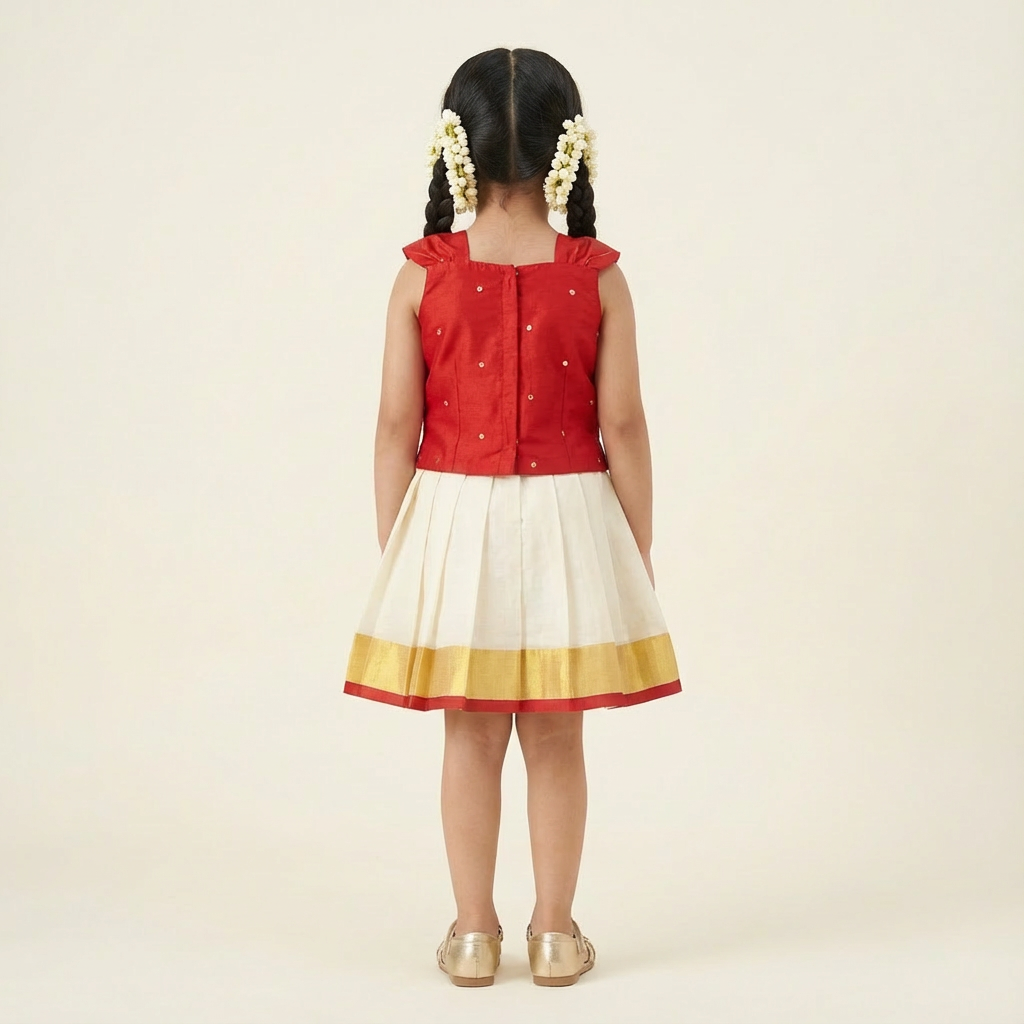 Girl's long skirt and pretty red blouse for festive look-RKFCW569 - Image 4