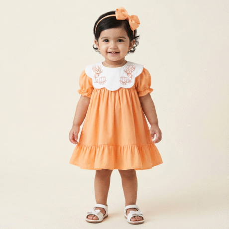 Girl's peach colour casual dress with a free hairband - RKFCW572