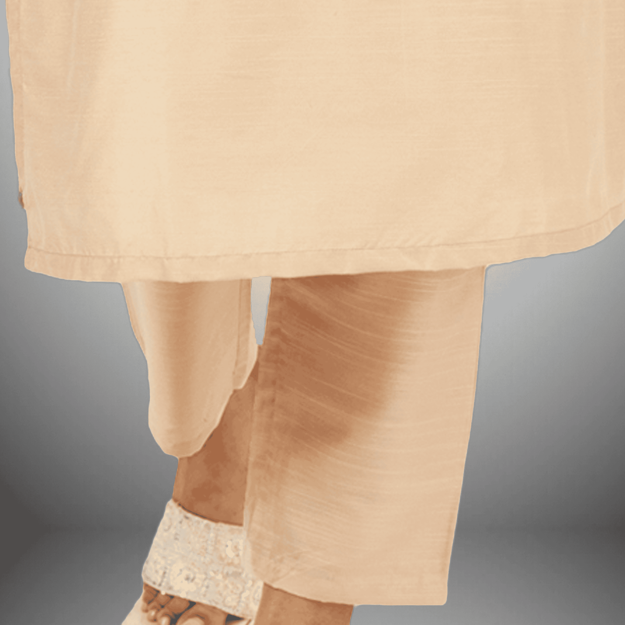 Women's Beige Kurti with Embroidered neck Patch and  bell sleeves with Bottom-RWKS094