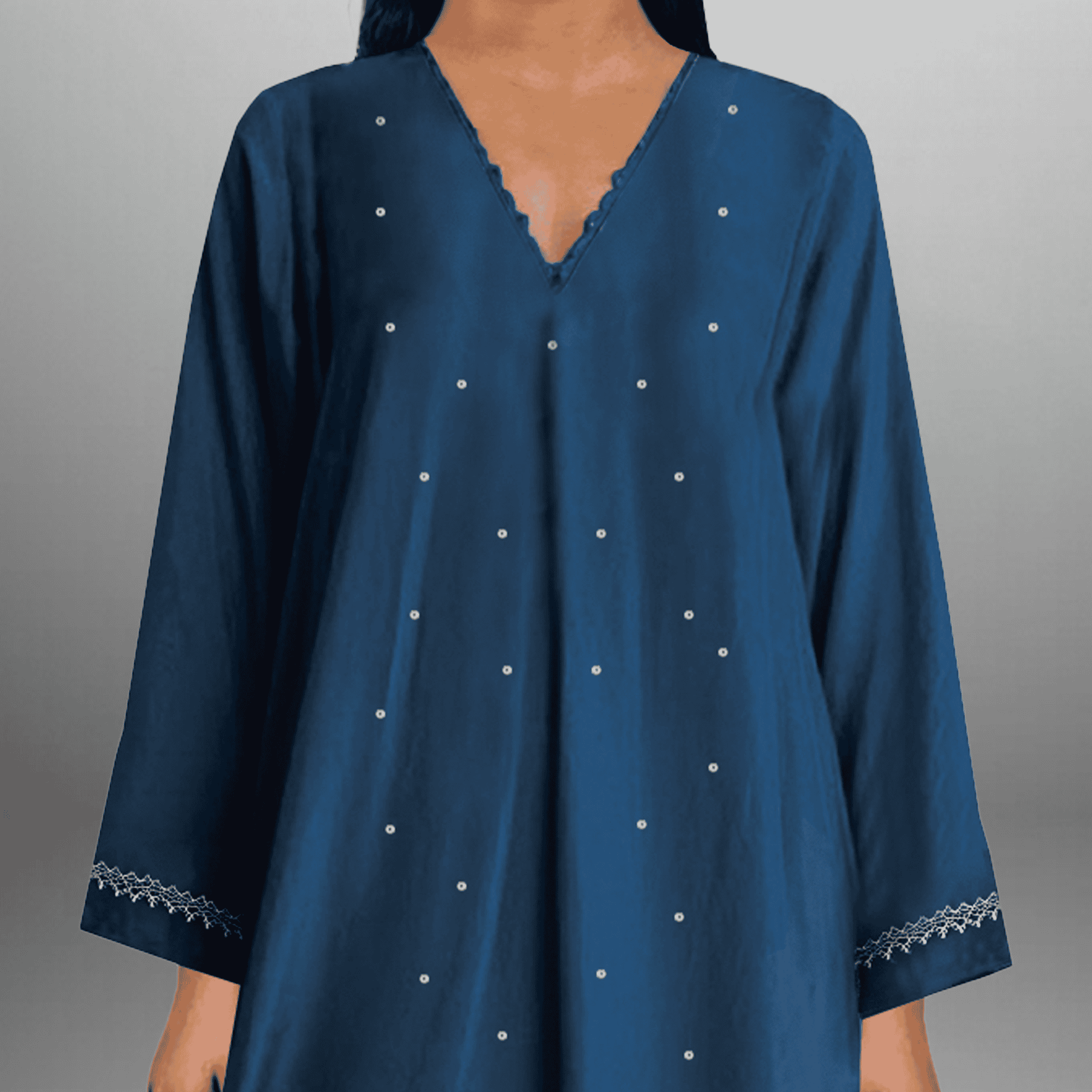 Women's Blue colored sequince & lace embellished Kurti with pant -RWKS090