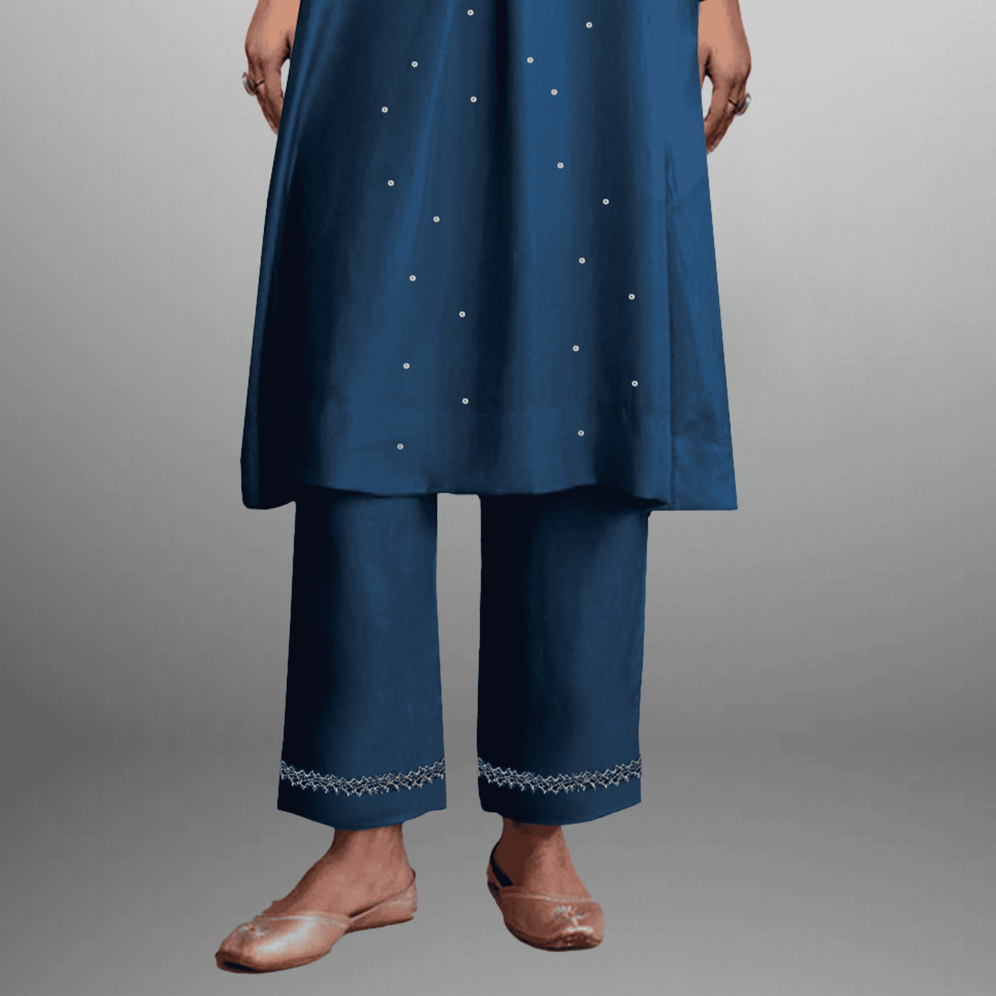 Women's Blue colored sequince & lace embellished Kurti with pant -RWKS090