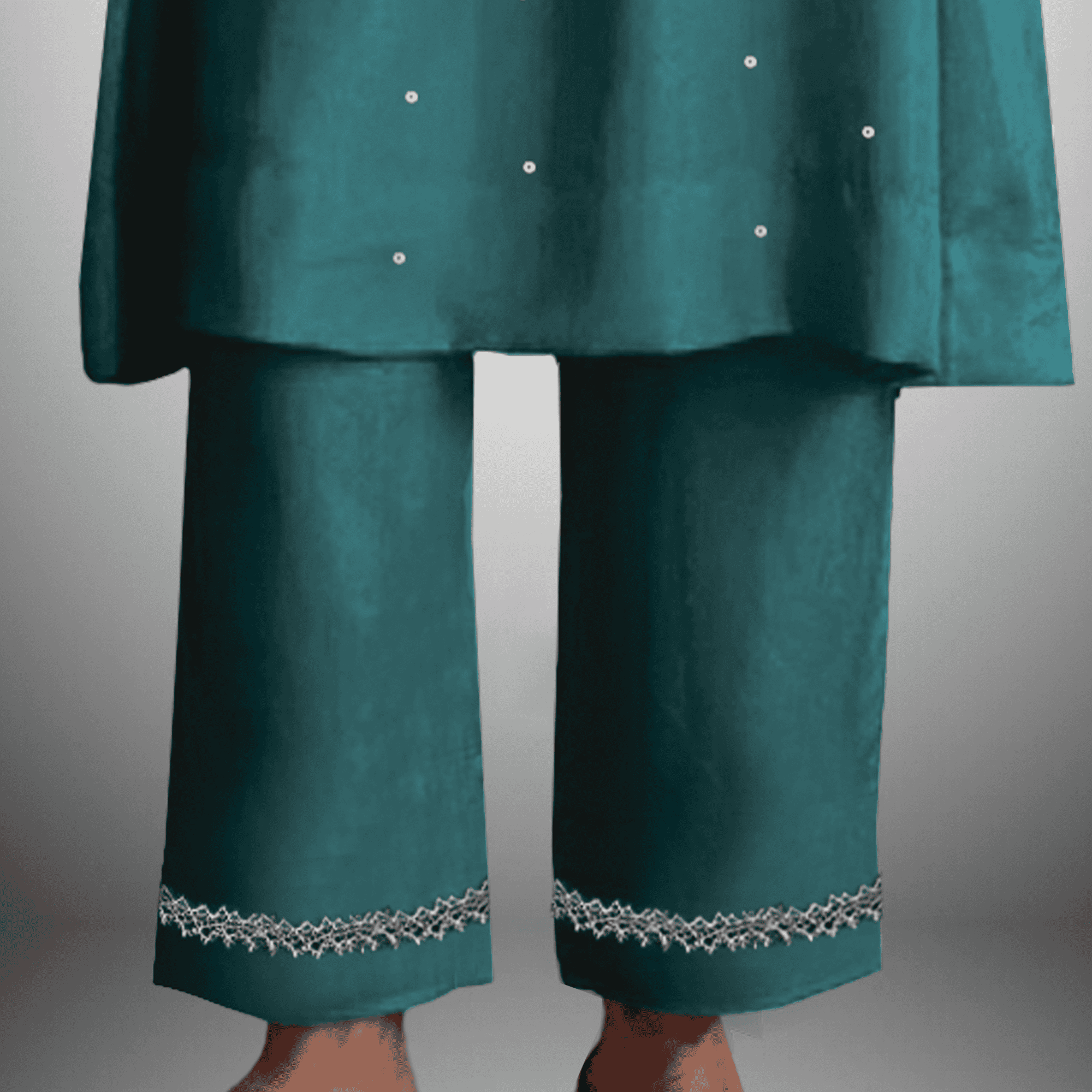 Women's Green colored sequince & lace embellished Kurti with pant -RWKS091
