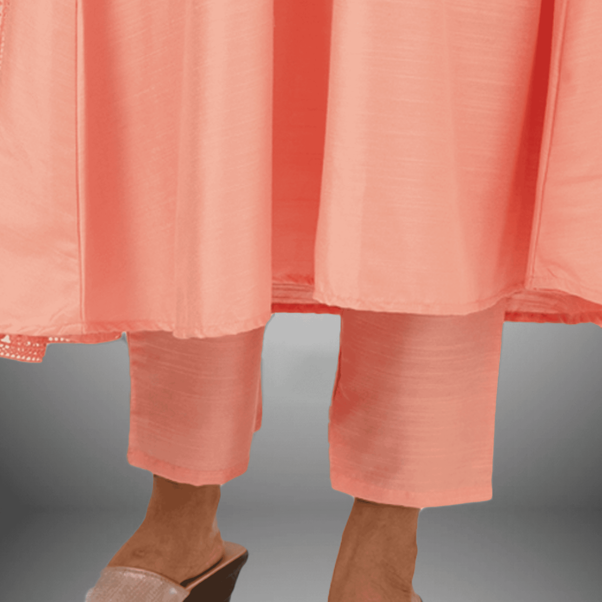 Women's Peach Pink Kurti with Lace and Pleated front Detailings with Same color pant and Lace Embellished Dupatta-RWKS097