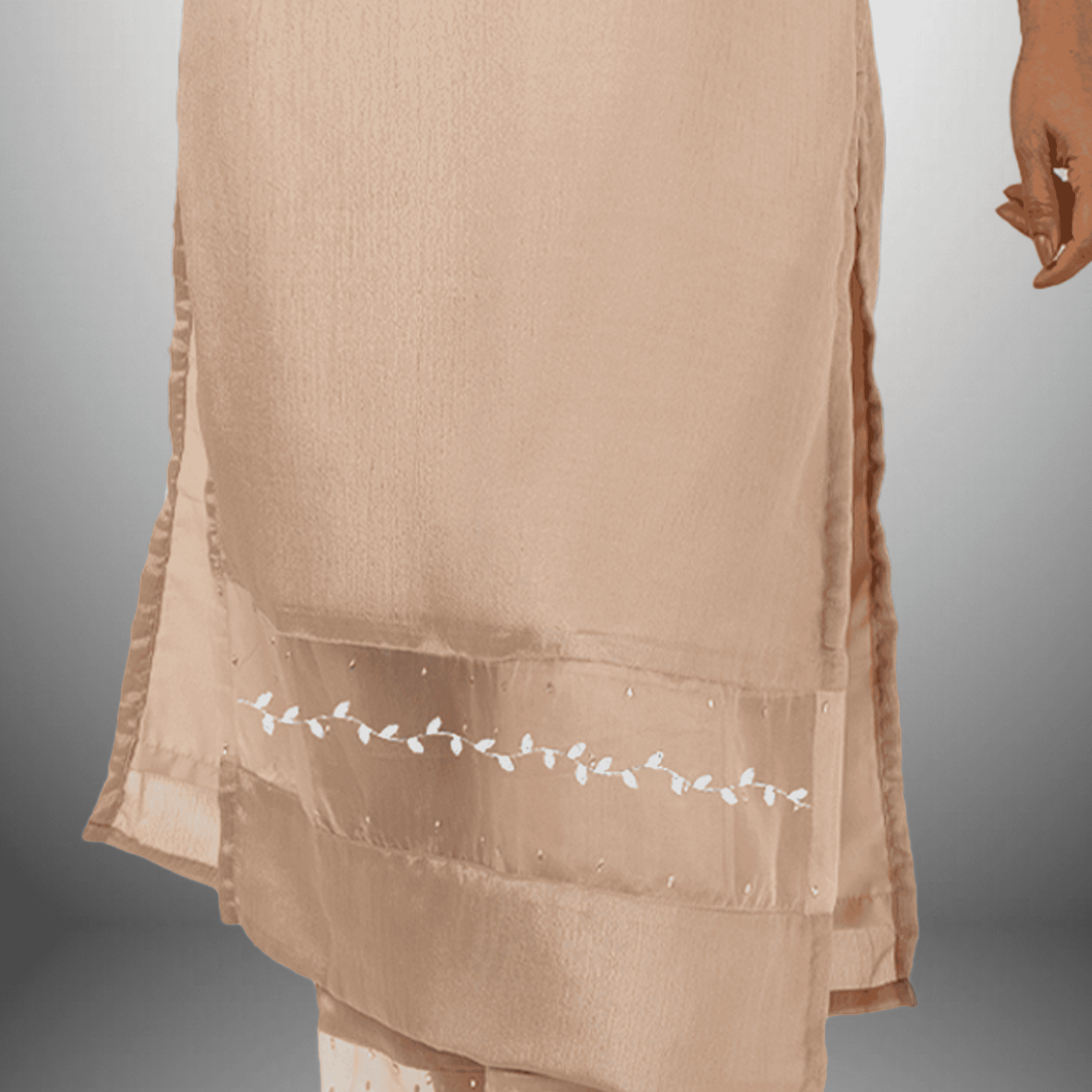 Women's Beige Pearl neckline embellished kurti with Pant -RWKS104