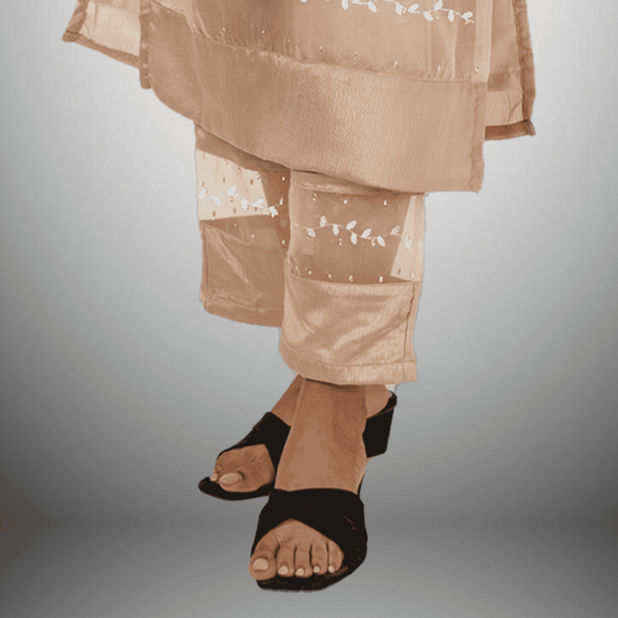 Women's Beige Pearl neckline embellished kurti with Pant -RWKS104