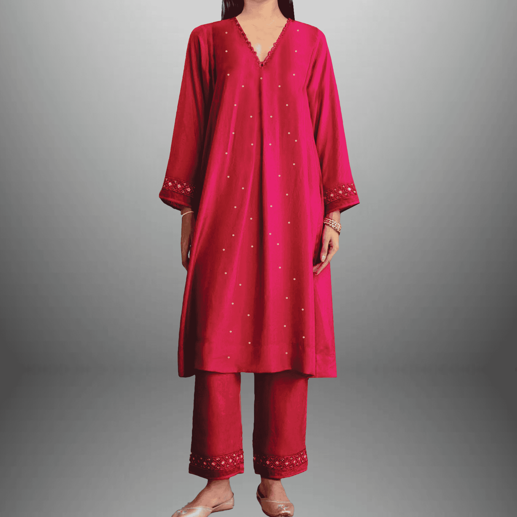 Women's Pretty Pink sequince & lace embellished Kurti with pant -RWKS089