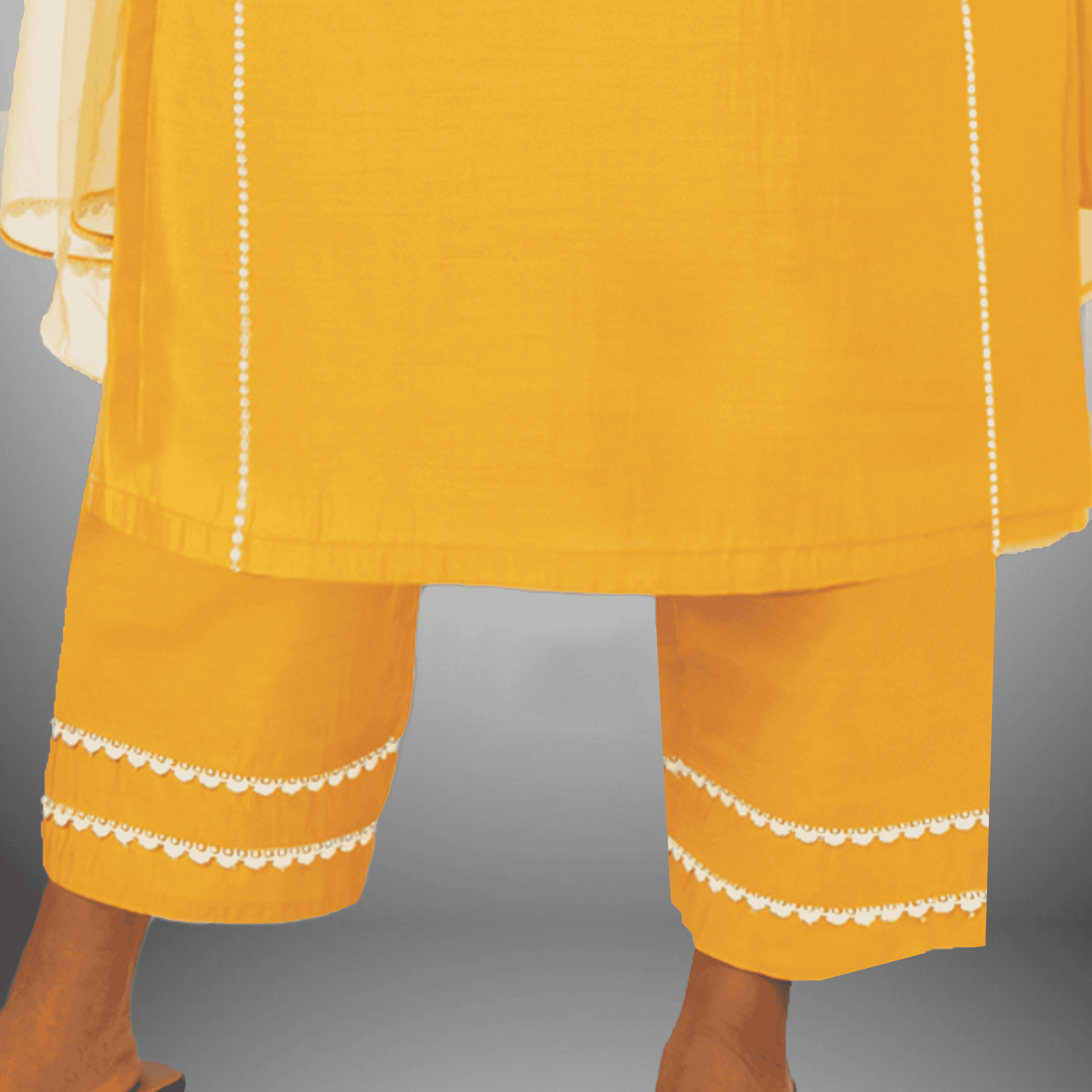 Women's Yellow Kurti With Front Embroidery with Bottom and Dupatta-RWKS098